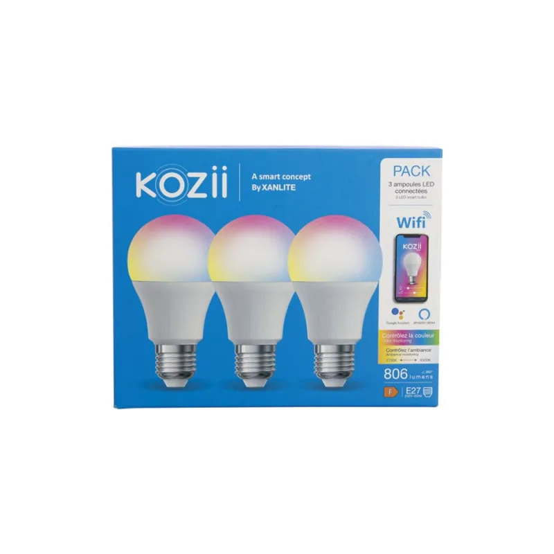 Ampoule LED connectée Kozii A60 E27 806lm 9W RVB x3