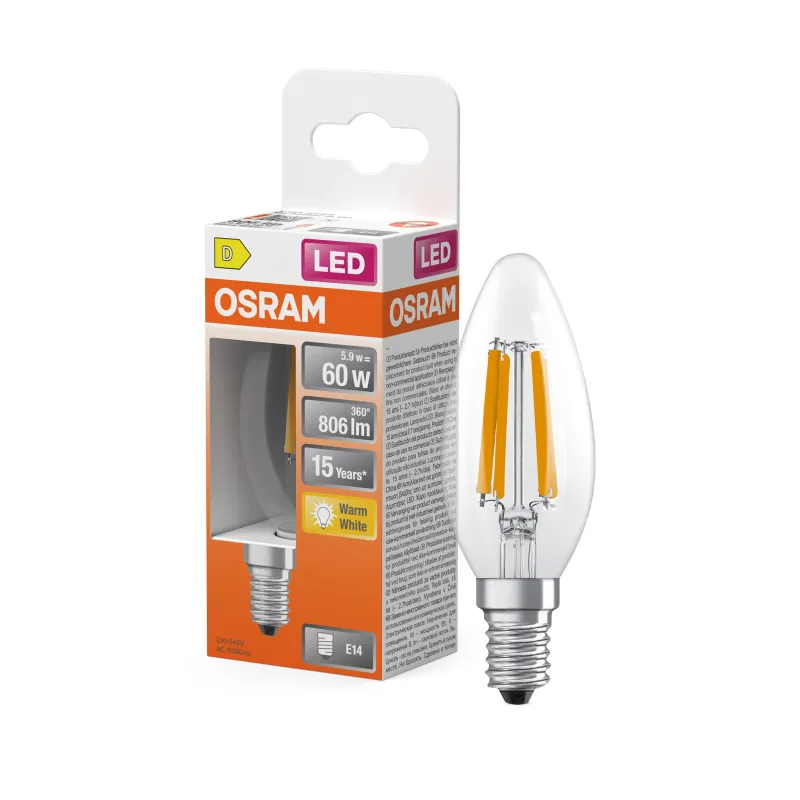 Discount OSRAM Ampoule LED Flamme clair filament 5,9W E14 chaud