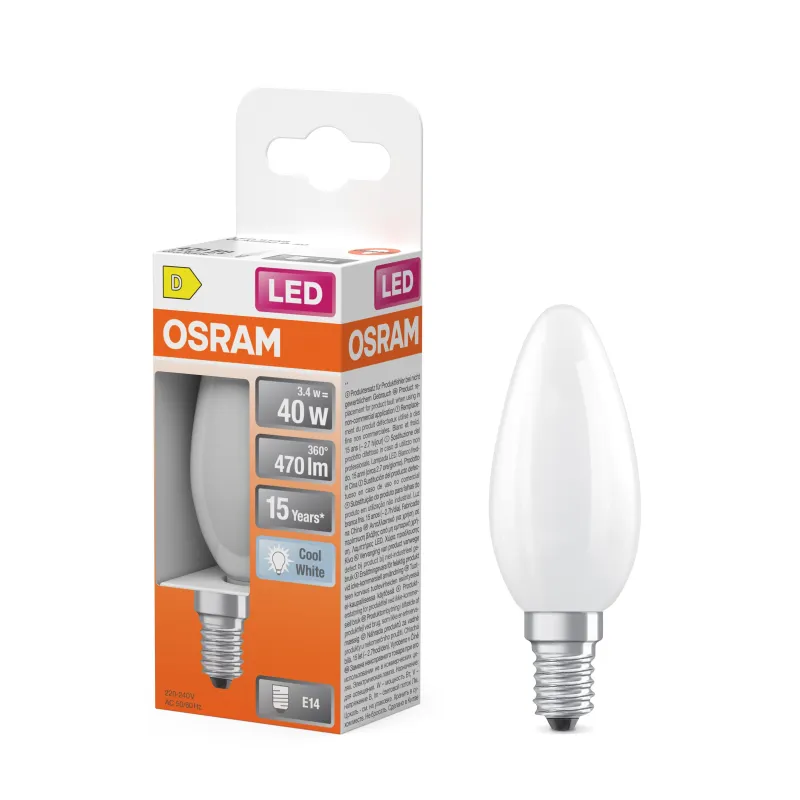 Hot OSRAM Ampoule LED Flamme verre dépoli 3,4W=40 E14 froid