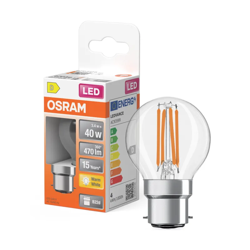Best OSRAM Ampoule LED Sphérique clair filament 4W=40 B22d chaud OSR