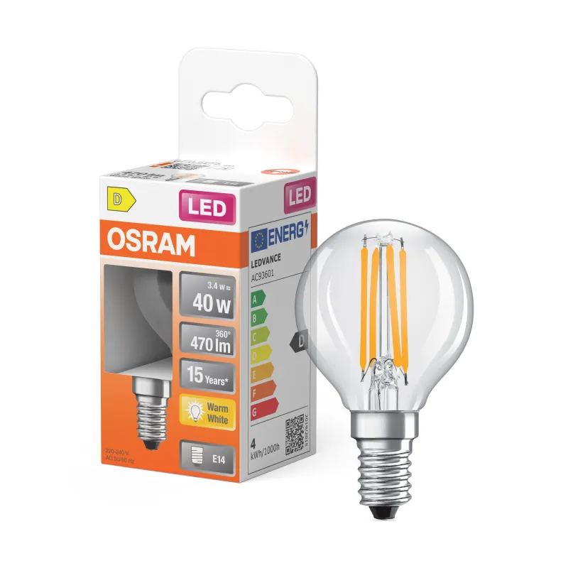 Best OSRAM Ampoule LED Sphérique clair filament 4W=40 E14 chaud OSR