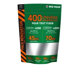 Sale RED HEAD Assortiment de 400 chevilles universelles Ø6x30mm + Ø8x40mm