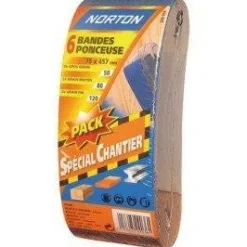 New NORTON 6 Bandes abrasives 75x457mm grain assortis