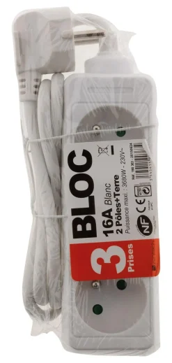 Clearance Bloc multiprise 3xprises 2P+T 16A HO5VV-F 3G1 1m 3680W