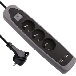Sale ELECTRALINE Bloc 3 prises interrupteur 2M noir vert