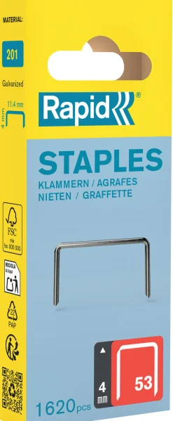 New RAPID Boîte de 1620 agrafes acier galvanisé n°53/04 mm