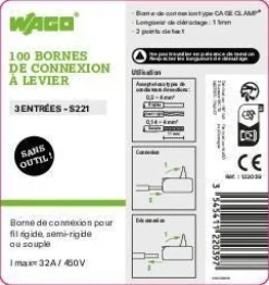 New WAGO Boîte de 100 bornes 3 entrées série 221