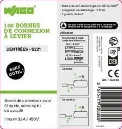 Clearance WAGO Boîte de 100 bornes 2 entrées série 221