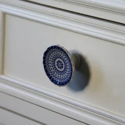 Bouton conique Ø44 mm céramique décor bleu x2