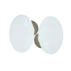 Hot Bouton double ovale porcelaine blanc/acier nickelé satiné