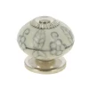 Discount Bouton 40 mm en céramique blanc motif gris base nickelée x2