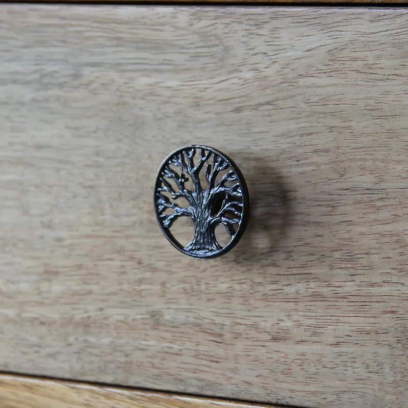 Hot Bouton rond plat Ø40 mm arbre de vie en métal vieux fer x2