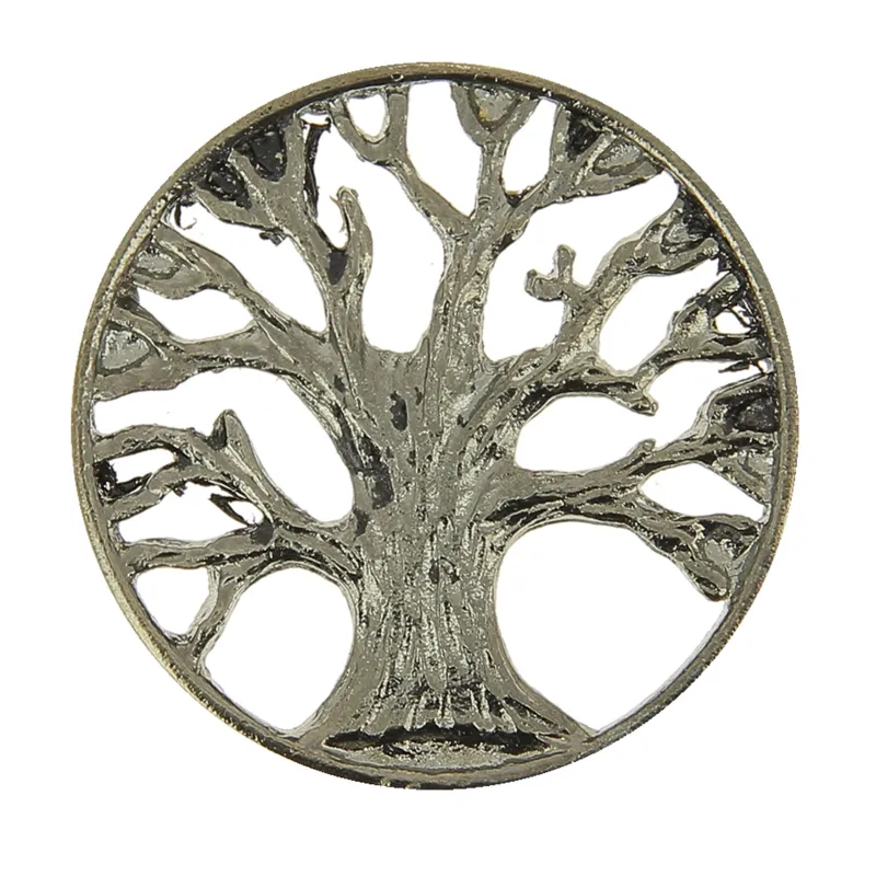 Hot Bouton rond plat Ø40 mm arbre de vie en métal vieux fer x2