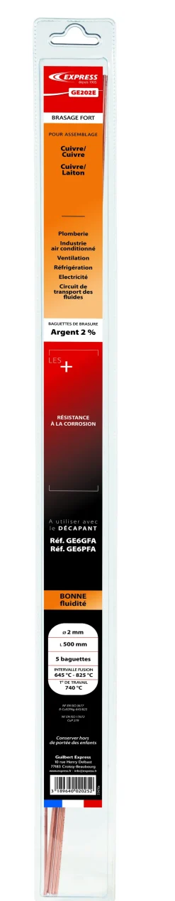 Hot Brasure Argent 2% bonne fluidité Ø2 mm 500 mm (x5)