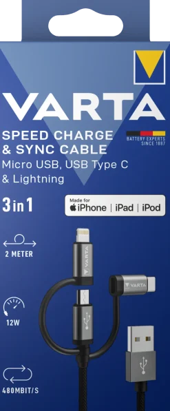 Discount VARTA Câble de charge/synchronisation rapide 3 en 1 - 12W 2m