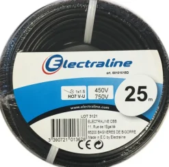 Outlet ELECTRALINE Câble H07 VU noir 1,5mm 25M