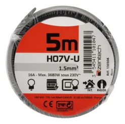 New ZENITECH Câble électrique rigide H07V-U 1,5mm² 5M NOIR FILM