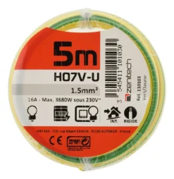 Best ZENITECH Câble électrique rigide H07V-U 1,5mm² 5M J/VERT FILM