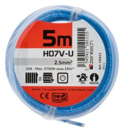 Online ZENITECH Câble électrique rigide H07V-U 2,5mm² 5M BLEU FILM