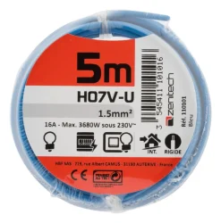 Online ZENITECH Câble électrique rigide H07V-U 1,5mm² 5M BLEU FILM