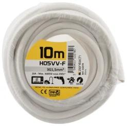 ZENITECH Câble souple H05VV-F 3G 1,5mm² blanc 10m