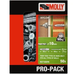 New MOLLY Chevilles nylon 2NYL Ø10x50mm avec vis PRO-PACK (x50)