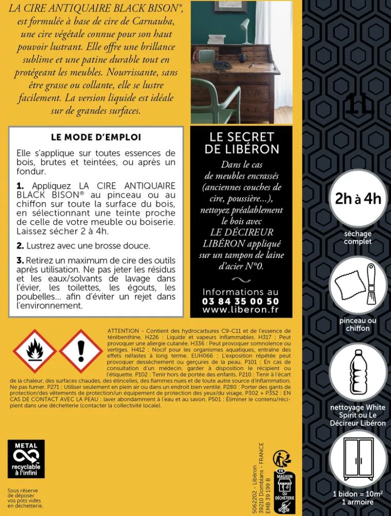 Outlet LIBERON Cire antiquaire Black Bison pâte noyer blond 500 ml LIBÉRON