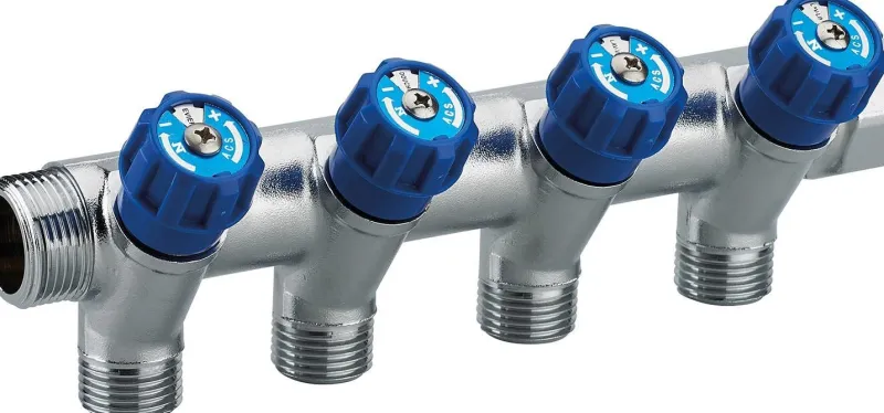 NOYON & THIEBAULT Collecteur robinet bleu M-F 20x27 - 4 départs Mâle 15x21