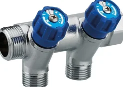 NOYON & THIEBAULT Collecteur robinet bleu M-F 20x27 - 2 départs Mâle 15x21