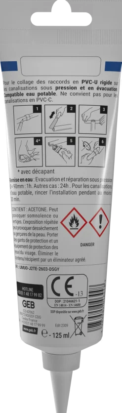 Discount GEB Colle PVC gel plus compatible eau potable 125 ml