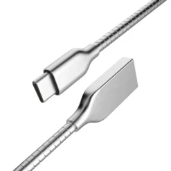 Hot Cordon USB FPE type C ressort mâle / USB A mâle argenté - 1m