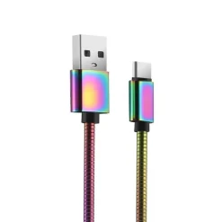 Sale Cordon USB FPE type C ressort mâle / USB A mâle argenté - 2m