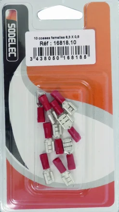 Best Cosse plate femelle isolée rouge 6,3X0,8mm (x10)