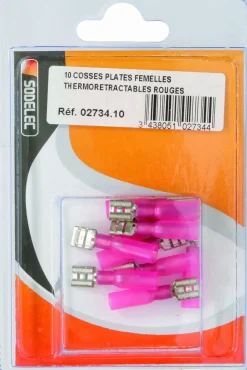 Outlet Cosse plate femelle isolée thermo rouge 6,3x0,8mm (x10)