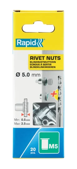 Sale RAPID Écrous à sertir M5 pour plage serrage jusqu'à 2.5 mm (x20)