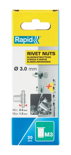 Hot RAPID Écrous à sertir M3 pour plage serrage jusqu'à 1.5 mm (x20)