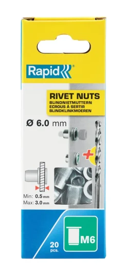 Outlet RAPID Écrous à sertir M6 pour plage serrage jusqu'à 3.0 mm (x20)