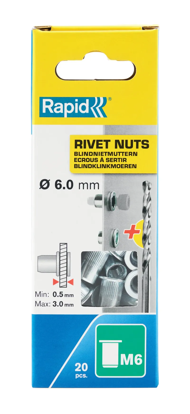 Outlet RAPID Écrous à sertir M6 pour plage serrage jusqu'à 3.0 mm (x20)