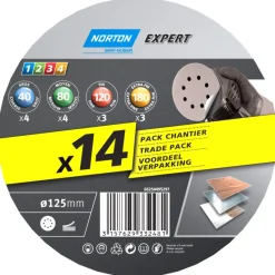 Clearance NORTON Disques Ø125 Selfgrip, 8 trous, grain assorti EXPERT