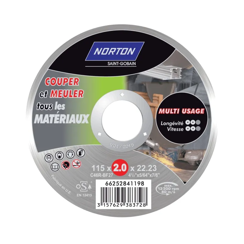 Clearance NORTON Disque à tronçonner Ø115x2x22,23, multi-usage EXPERT