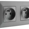 Outlet ZENITECH Double prise 2 pôles + terre artezo pré-câblée titanium