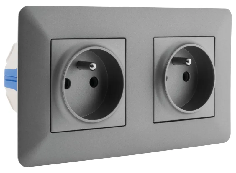 Outlet ZENITECH Double prise 2 pôles + terre artezo pré-câblée titanium