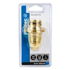 TIBELEC Douille métal E14 double bague finition acier laitonné