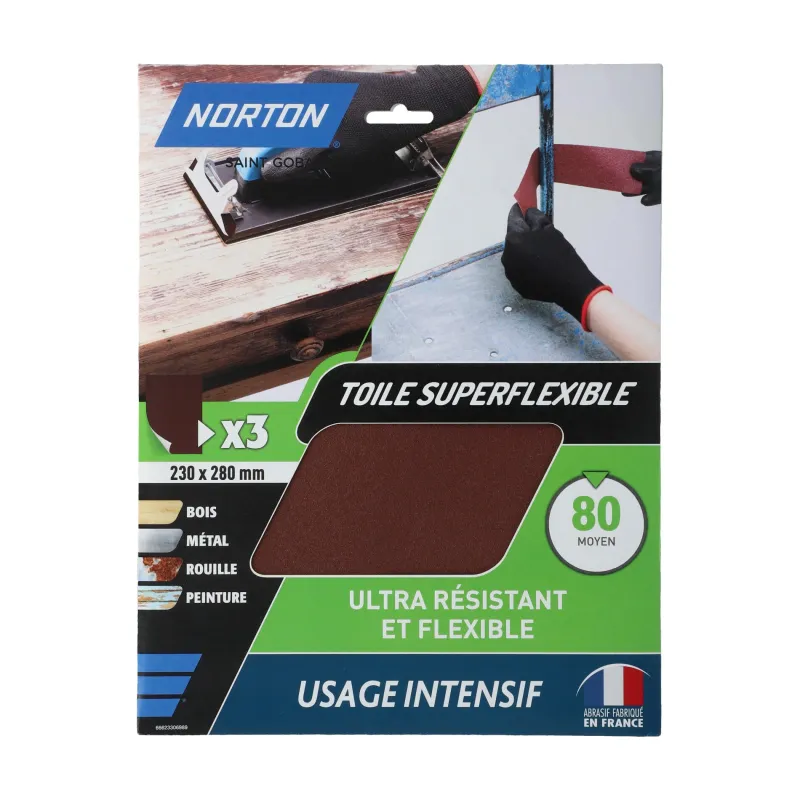 Online NORTON 3 Feuilles abrasives Super Flexibles 230x280 Grain 80