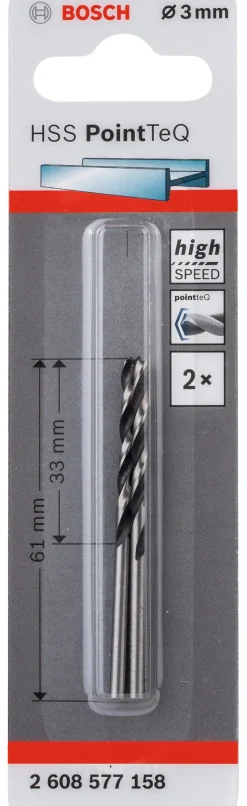 Sale BOSCH 2 forets hélicoïdaux 3mm métaux HSS POINTTEQ 3x33x61mm