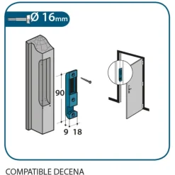 Gâche centrale à encastrer pour crémones Decena 90x18x9mm