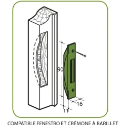 Hot Gâche centrale pour crémones à barillet Fenestro 90x16x11 mm