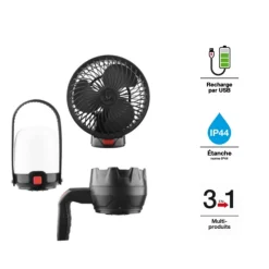 Clearance XANLITE Kit 3 en 1 - ventilateur, lampe torche et lanterne LED noir
