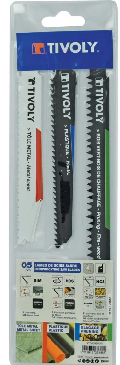 TIVOLY 5 lames de scie sabre pour le métal, plastique et élagage