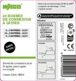 WAGO Lot de 20 bornes 2-3-5 entrées série 221